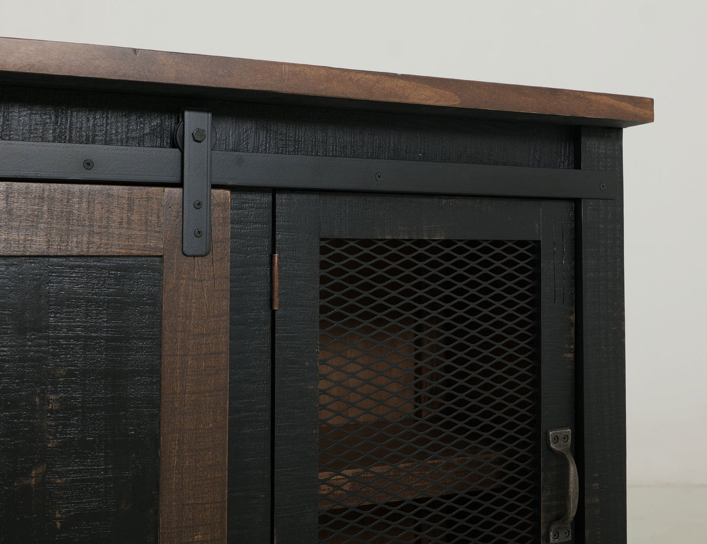 2 Sliding Doors, 2 Mesh Doors TV-Stand - Black & Medium Brown