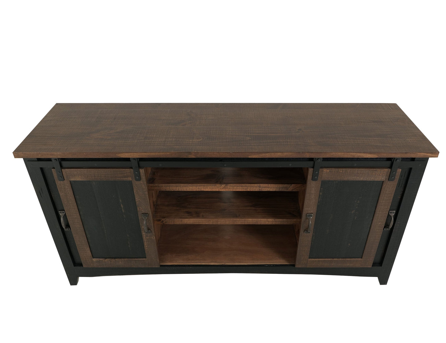 2 Sliding Doors, 2 Mesh Doors TV-Stand - Black & Medium Brown