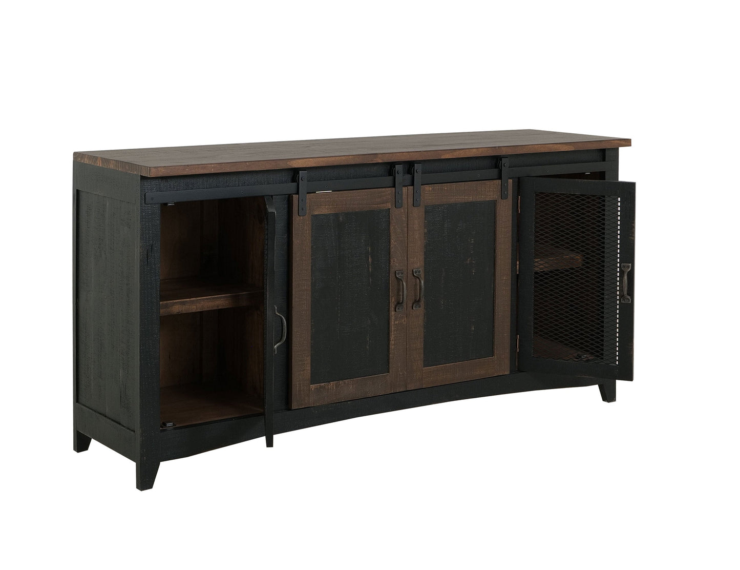 2 Sliding Doors, 2 Mesh Doors TV-Stand - Black & Medium Brown