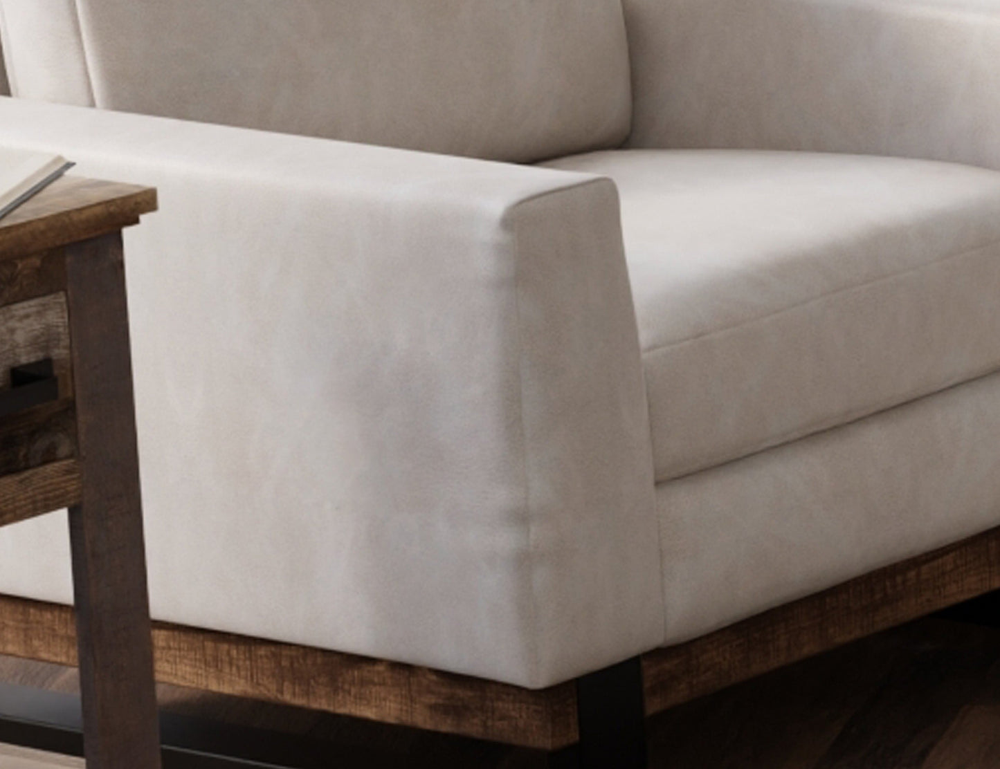 Metal & Wood Base, Sofa - Ivory