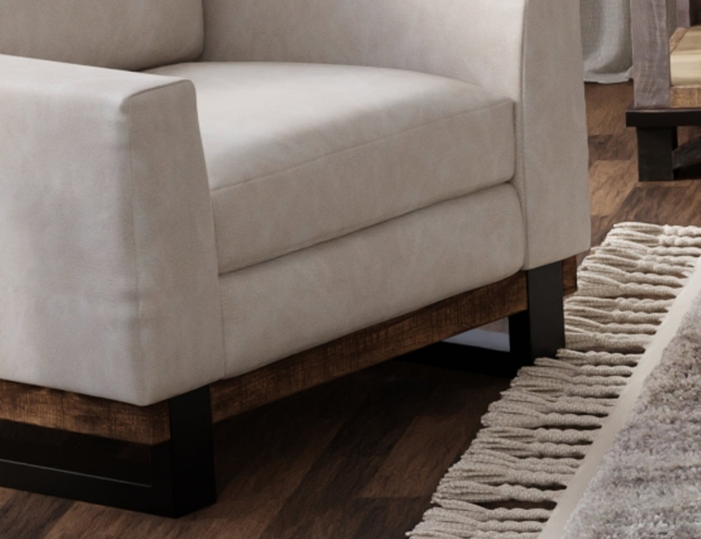 Metal & Wood Base, Sofa - Ivory