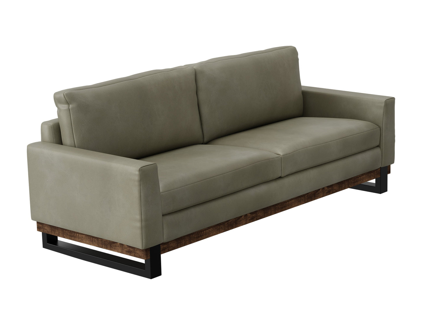 Metal & Wood Base, Sofa - Moss Green