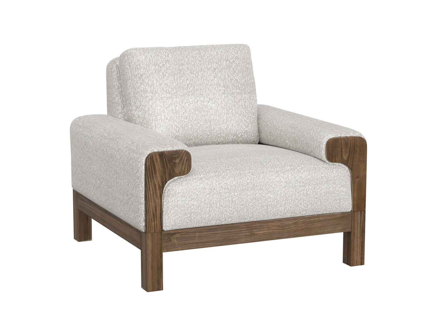 Wooden Frame & Base, Armchair - Light Cream