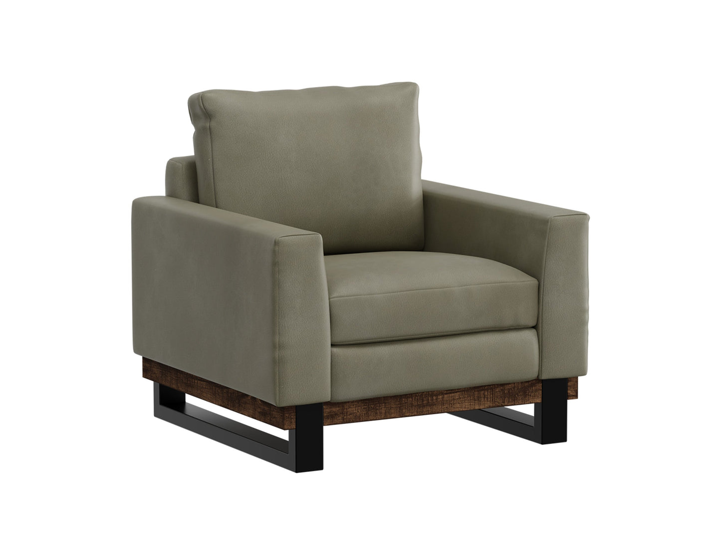 Metal & Wood Base, Armchair - Moss Green