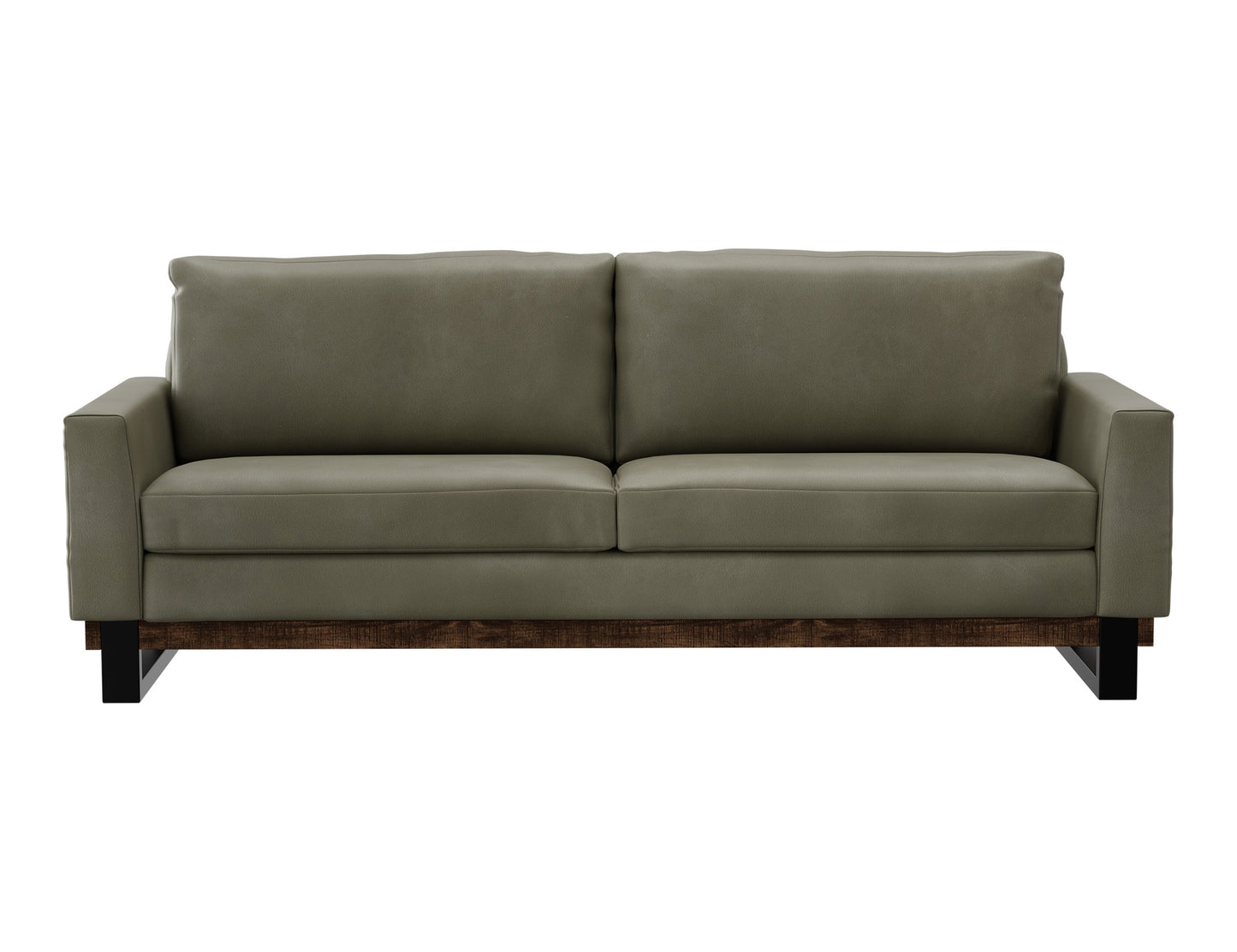 Metal & Wood Base, Sofa - Moss Green