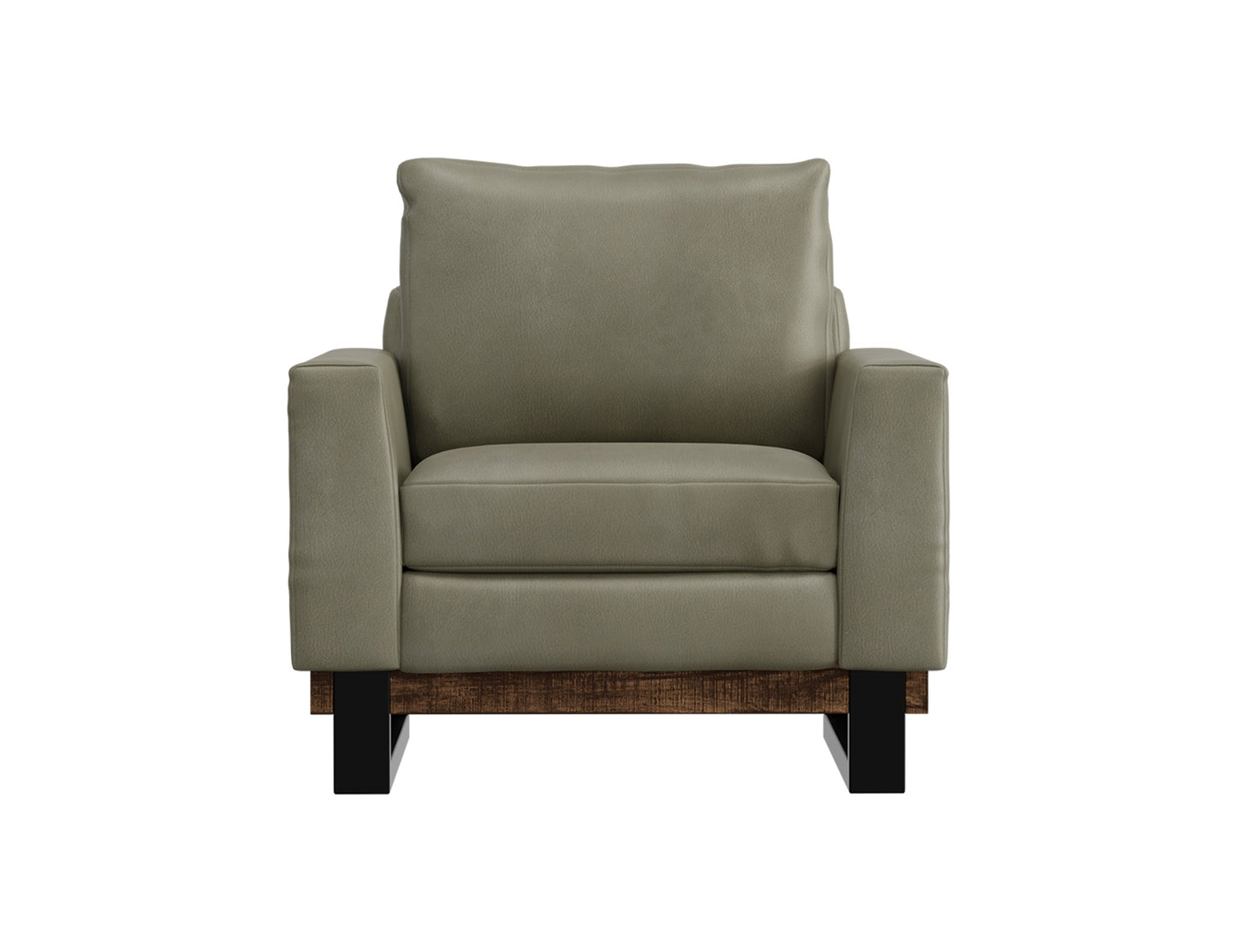 Metal & Wood Base, Armchair - Moss Green