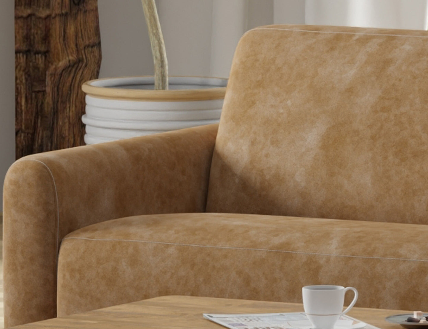 Wooden Frame & Base, Loveseat - Caramel Color