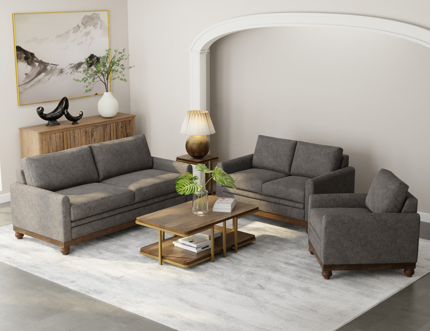 Wooden Frame & Base, Armchair - Iron Gray