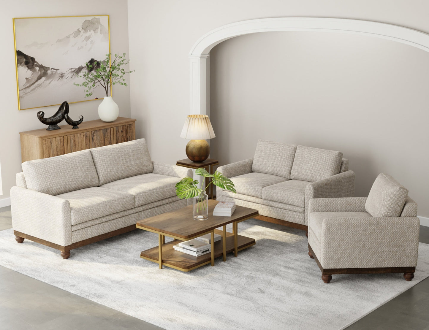 Wooden Frame & Base, Armchair - Agreeable Gray