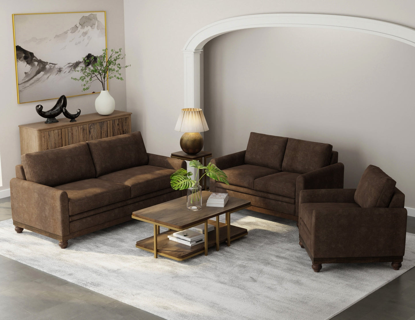 Wooden Frame & Base, Sofa - Chocolate Brown