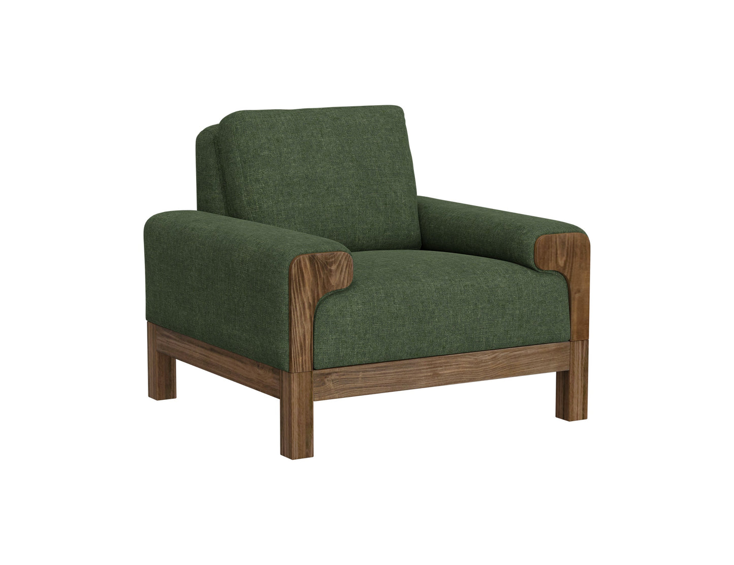 Wooden Frame & Base, Armchair - Olive green