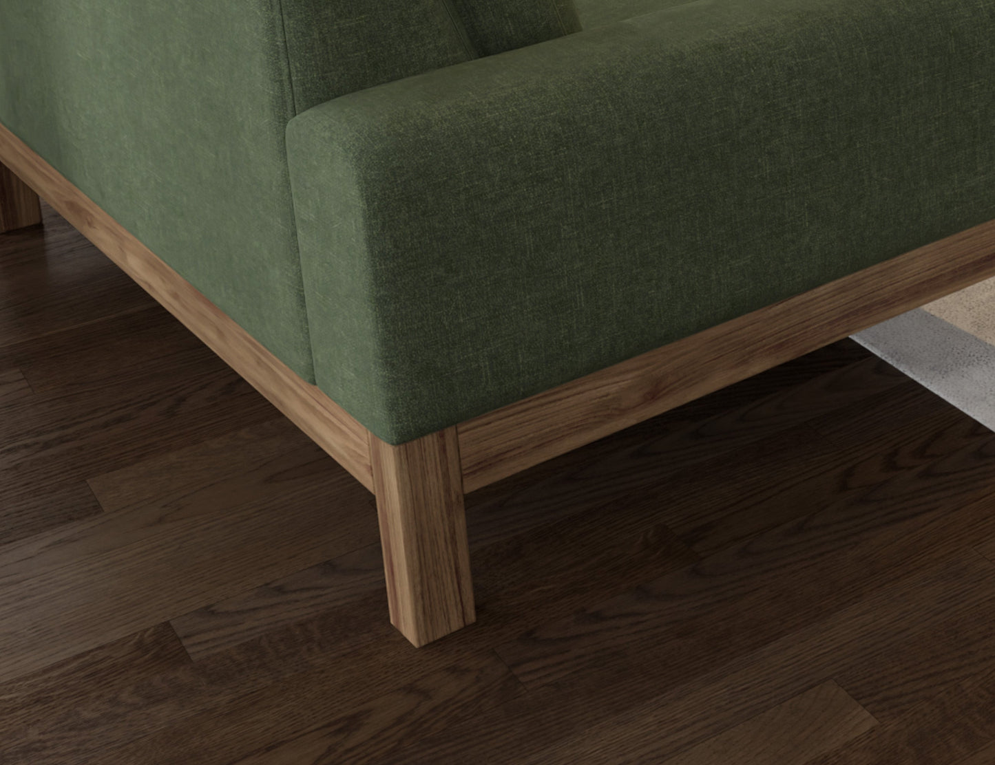 Wooden Frame & Base, Armchair - Olive green