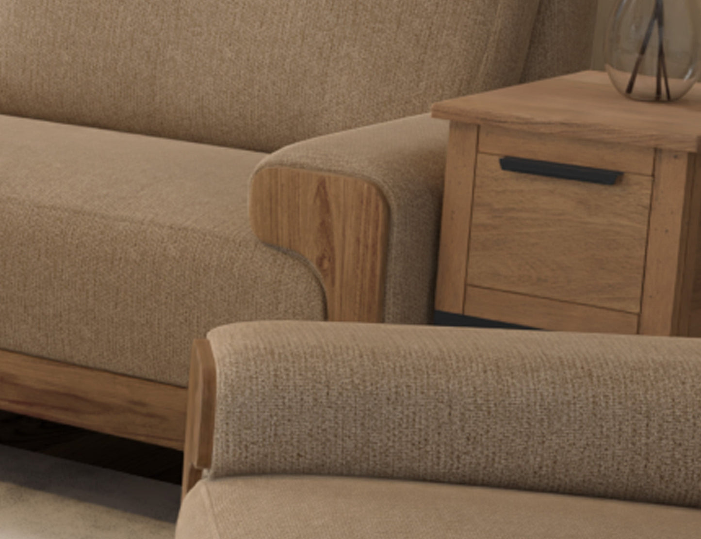 Wooden Frame & Base, Loveseat - Brown Camel