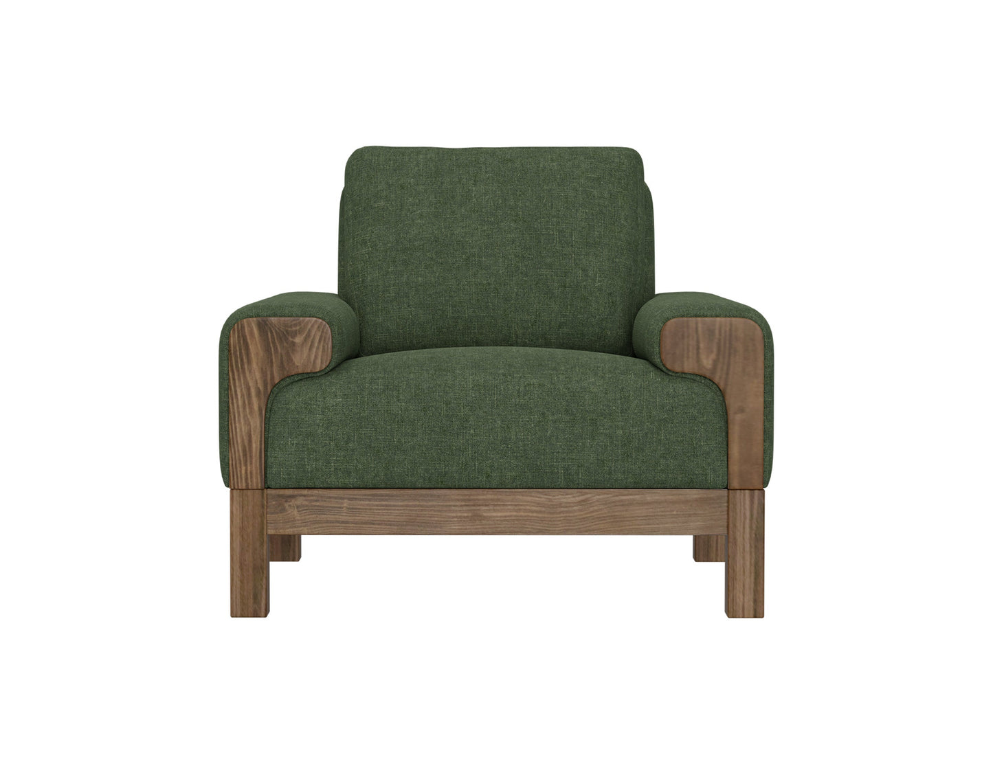 Wooden Frame & Base, Armchair - Olive green