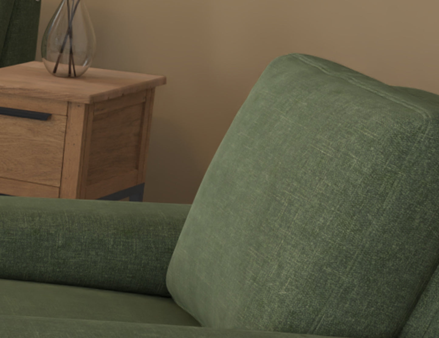 Wooden Frame & Base, Armchair - Olive green