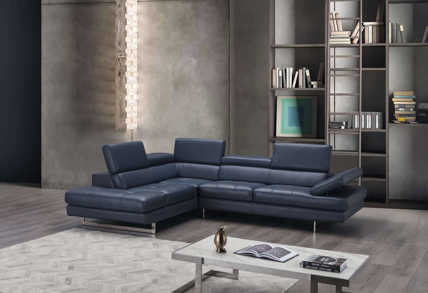 A761 Italian Leather Sectional Slate