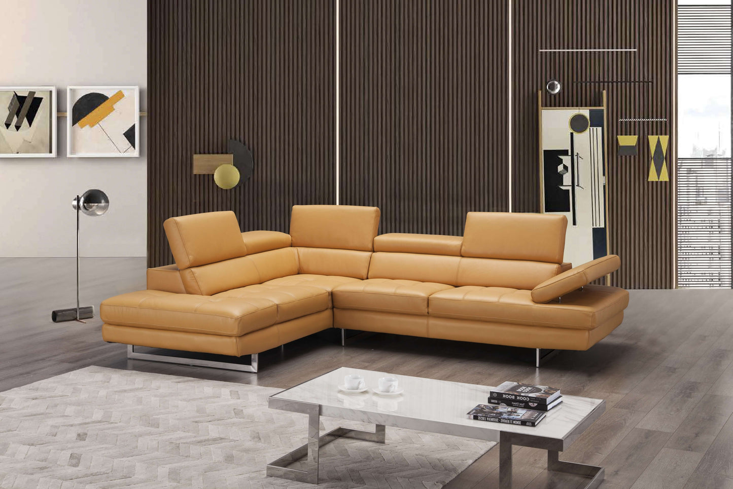 A761 Italian Leather Sectional Slate