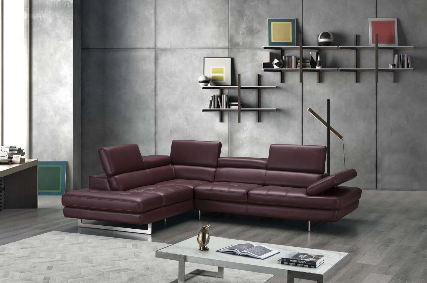 A761 Italian Leather Sectional Slate