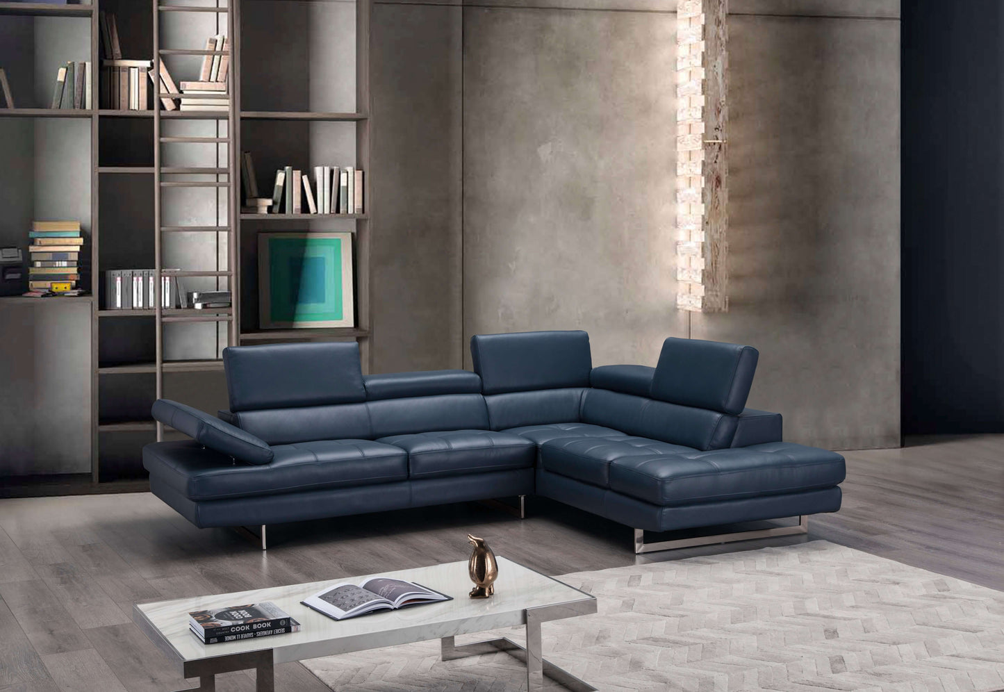 A761 Italian Leather Sectional Slate