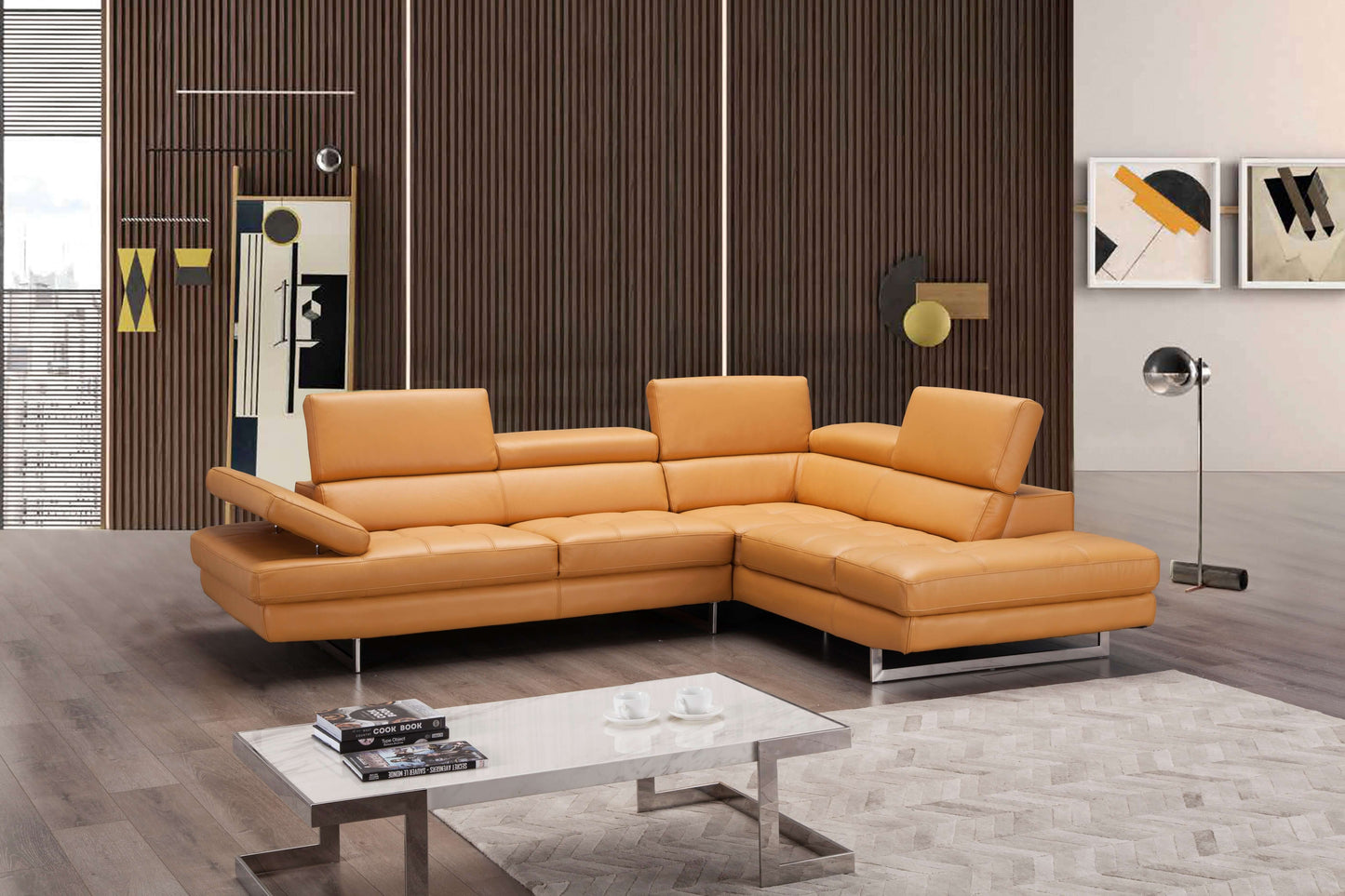 A761 Italian Leather Sectional Slate