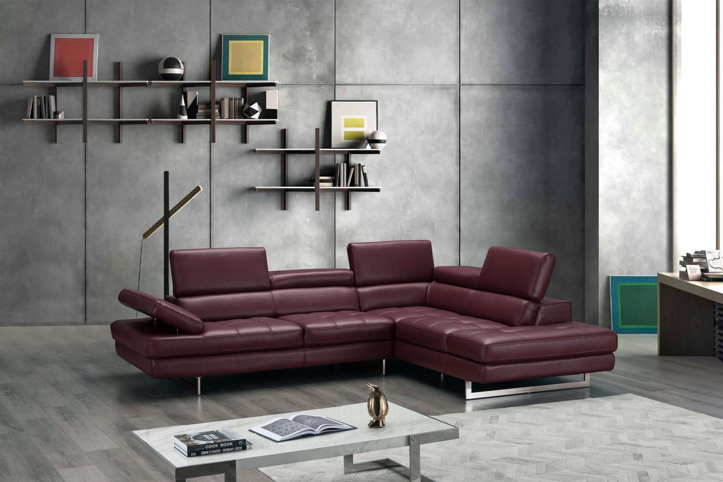 A761 Italian Leather Sectional Slate