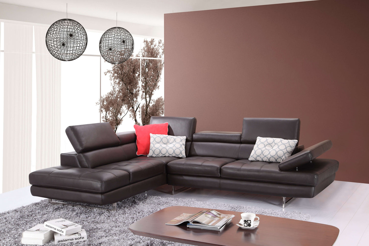 A761 Italian Leather Sectional Slate