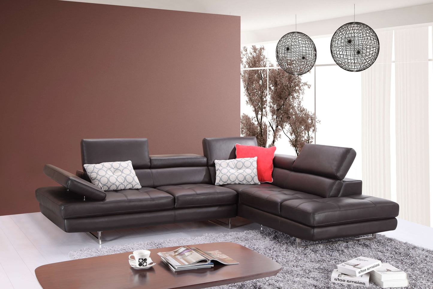 A761 Italian Leather Sectional Slate