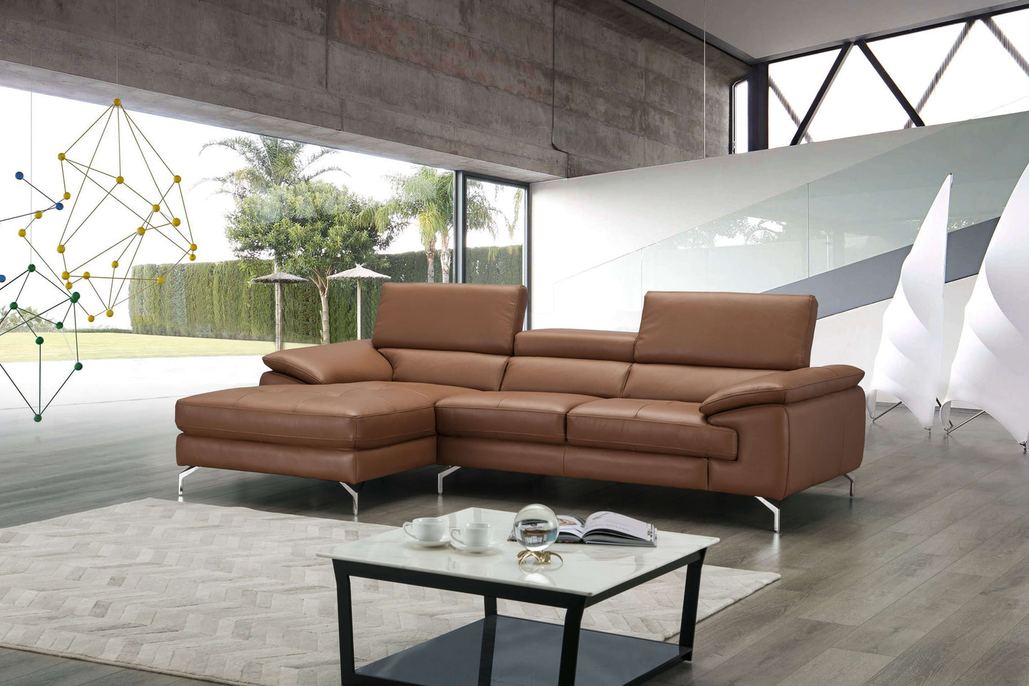 A973B Italian Leather Mini Sectional Chaise