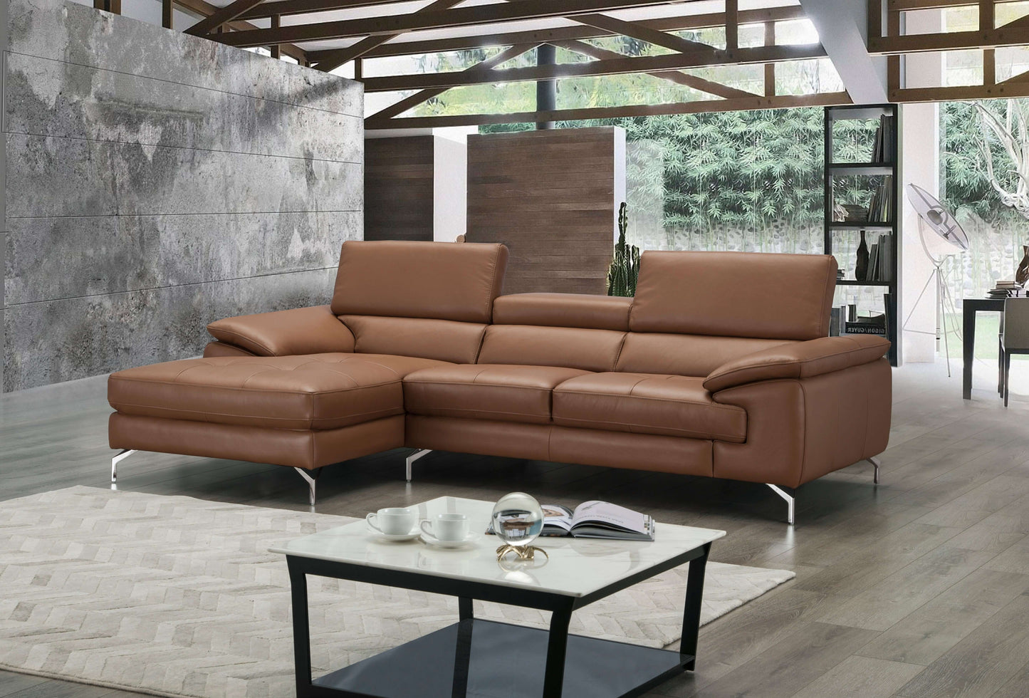 A973B Italian Leather Mini Sectional Chaise