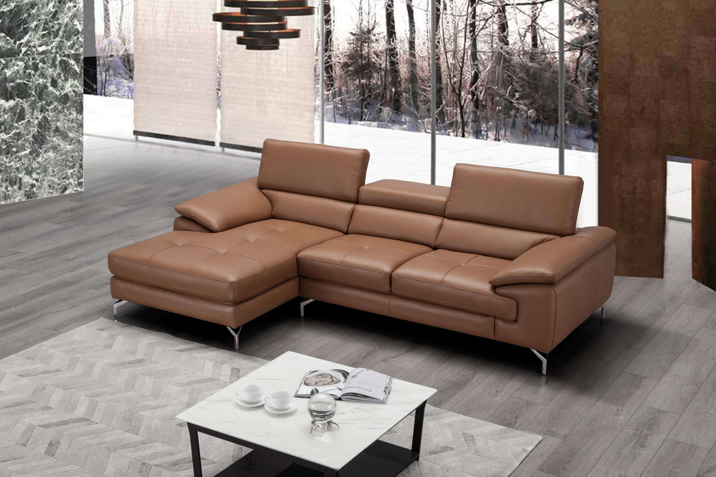 A973B Italian Leather Mini Sectional Chaise