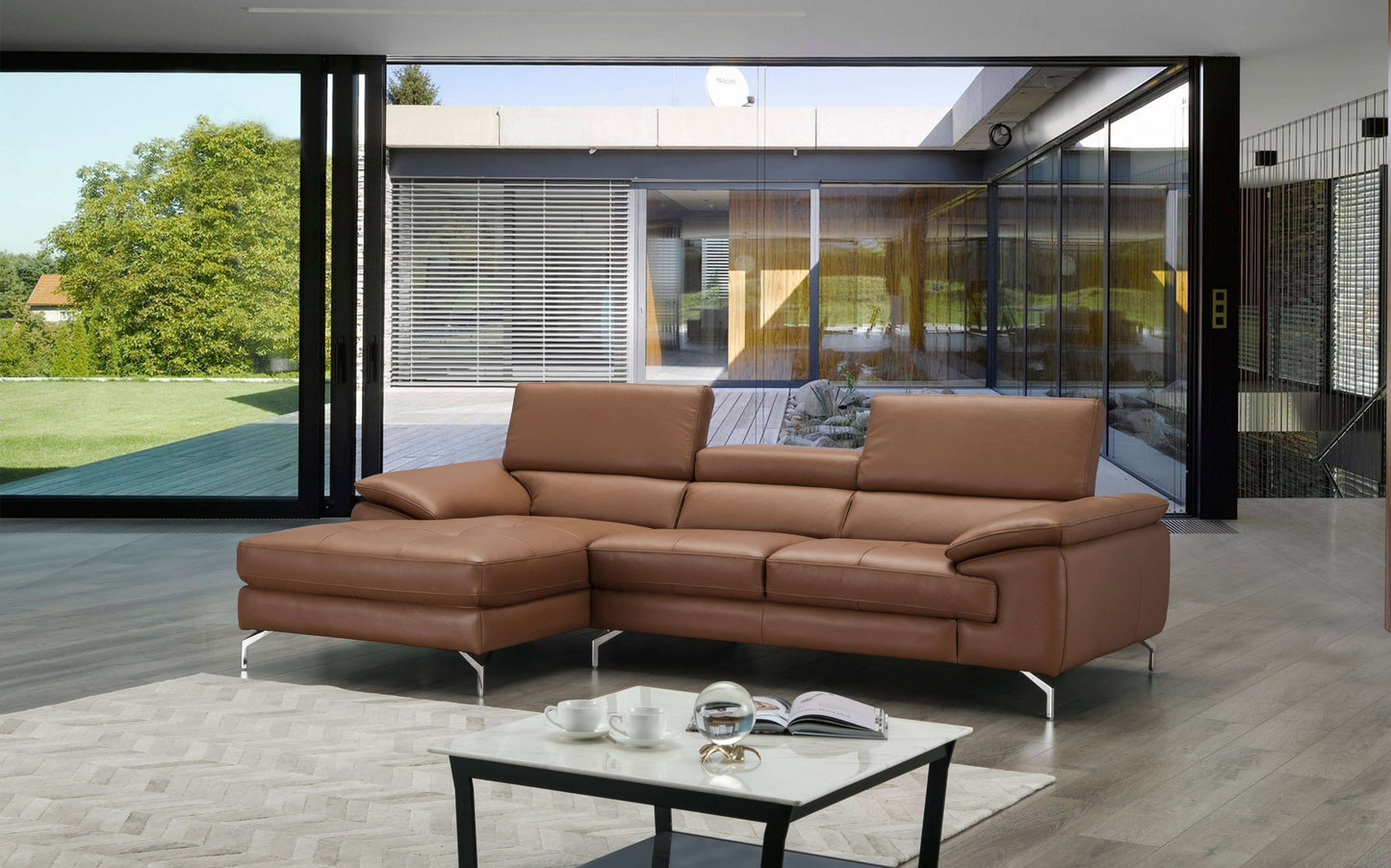 A973B Italian Leather Mini Sectional Chaise