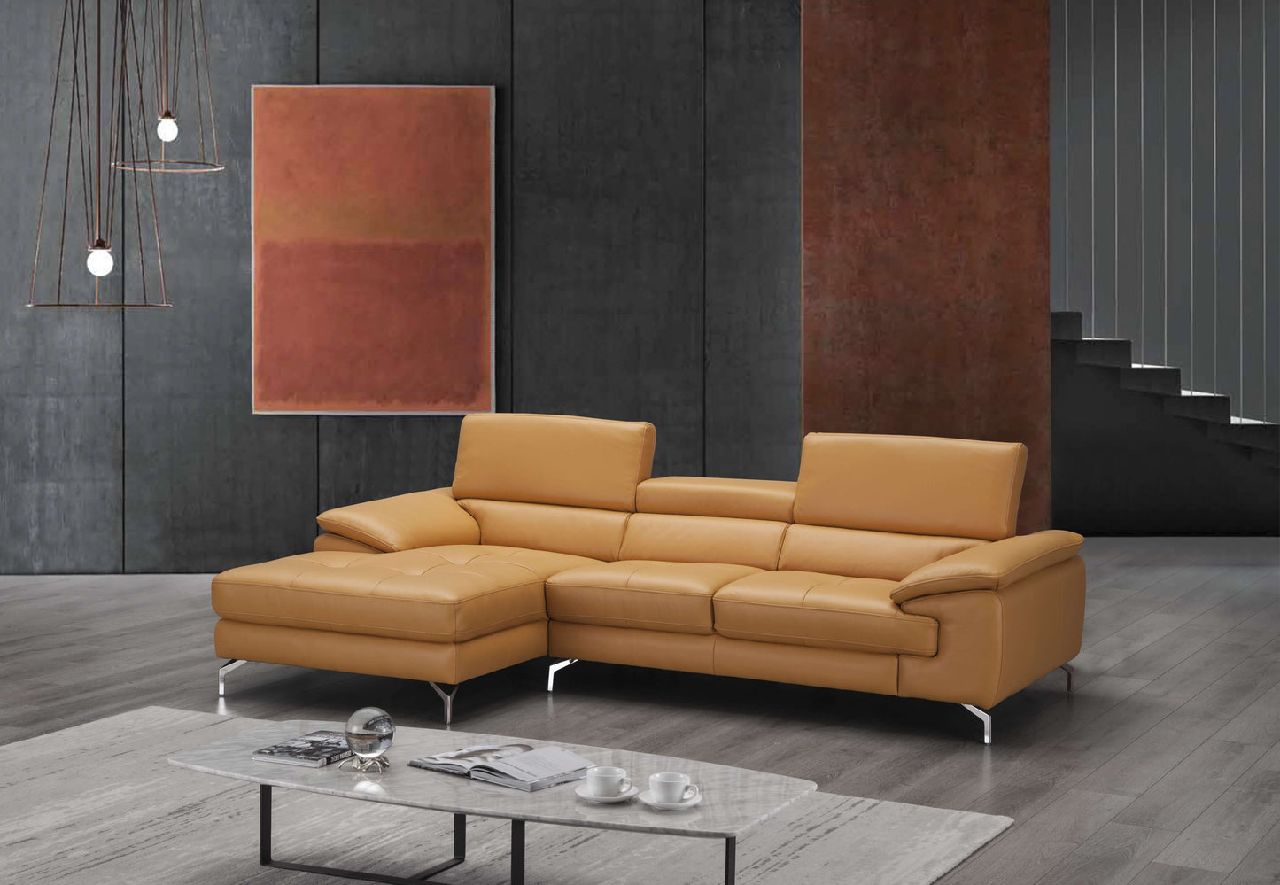 A973B Italian Leather Mini Sectional Chaise