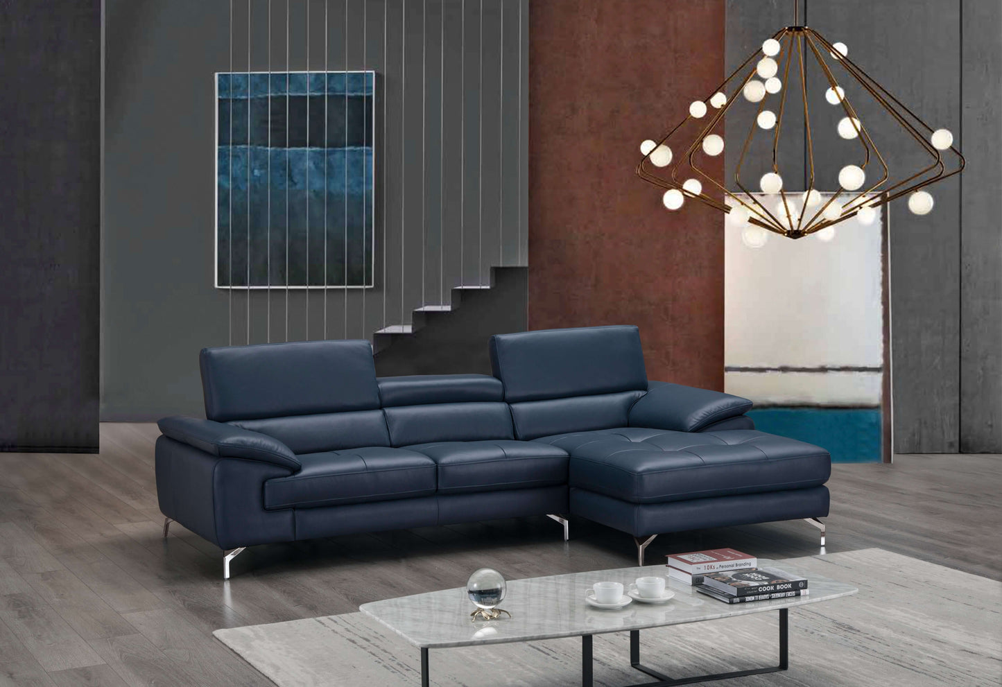 A973B Italian Leather Mini Sectional Chaise