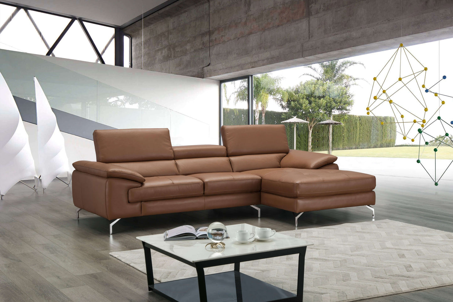 A973B Italian Leather Mini Sectional Chaise