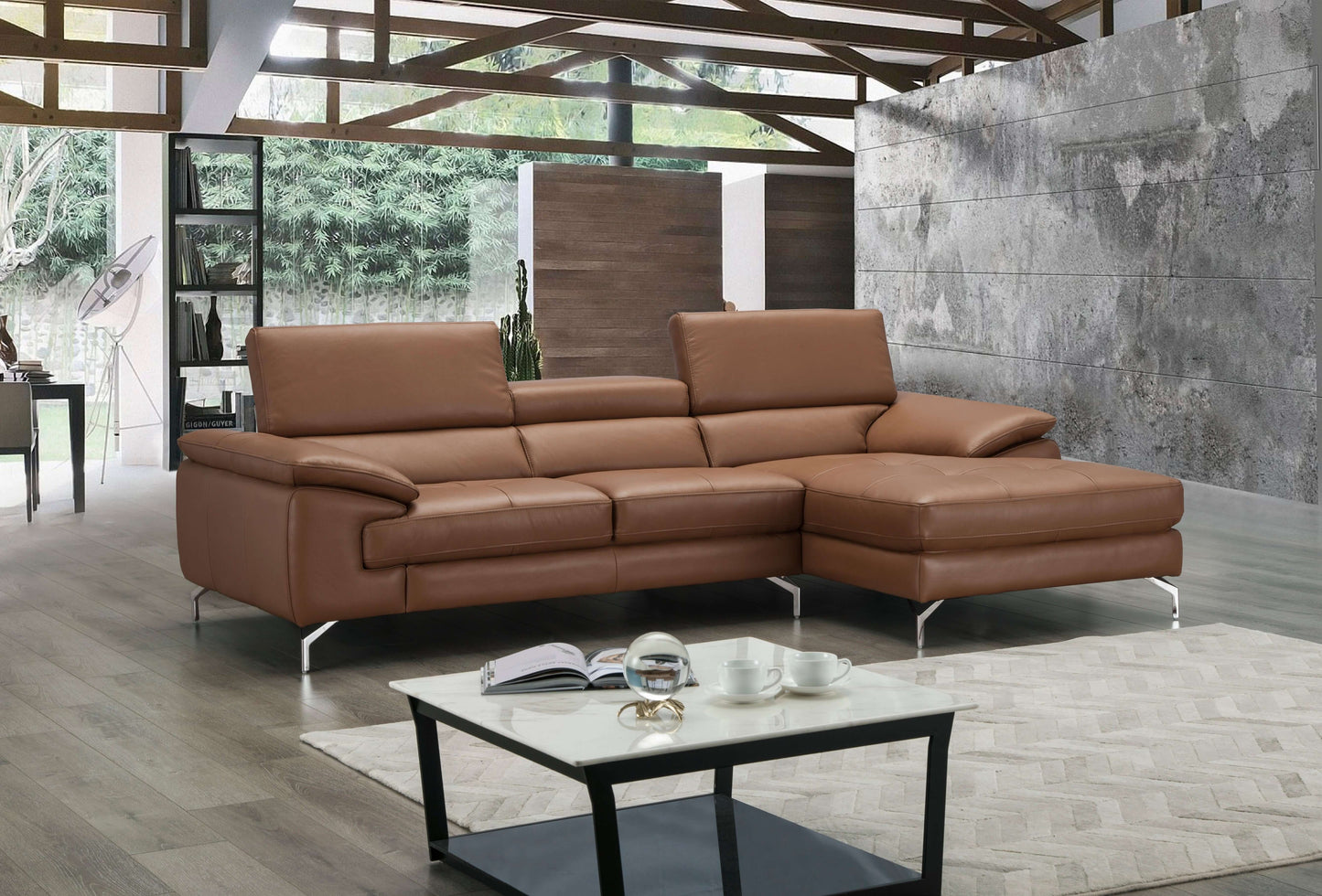 A973B Italian Leather Mini Sectional Chaise