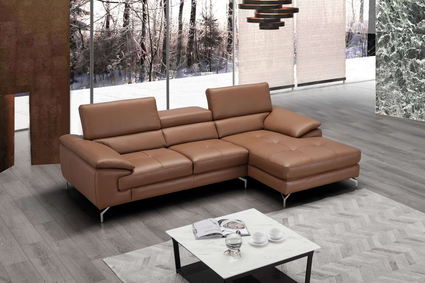 A973B Italian Leather Mini Sectional Chaise