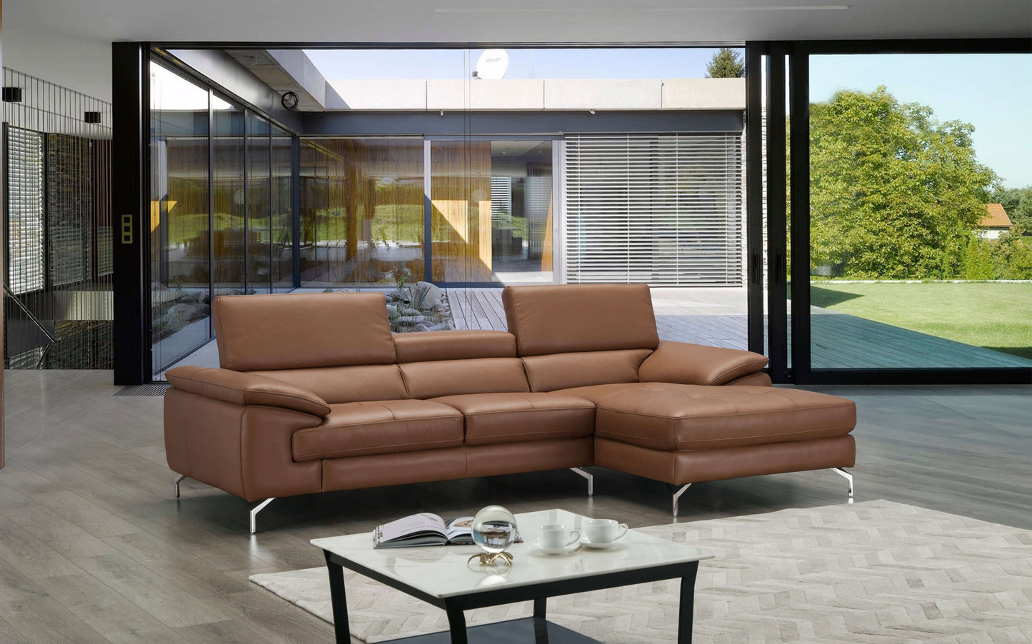 A973B Italian Leather Mini Sectional Chaise