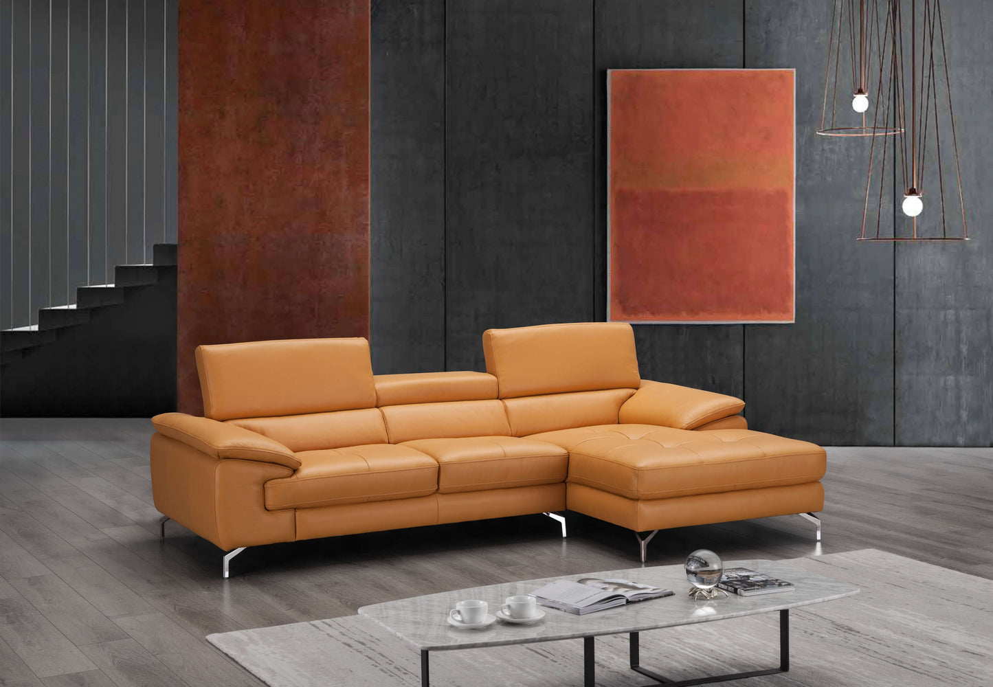 A973B Italian Leather Mini Sectional Chaise