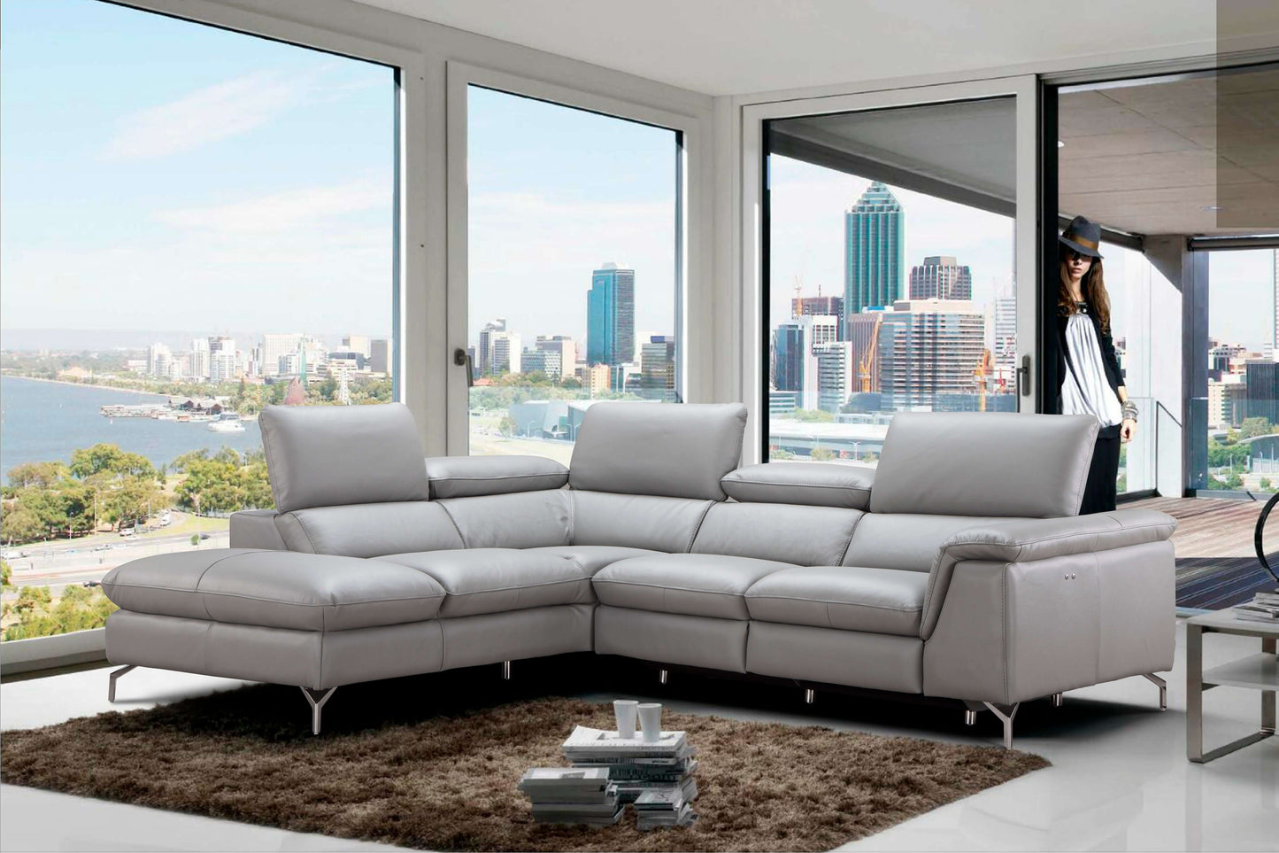 Viola Premium Leather Sectional Chaise