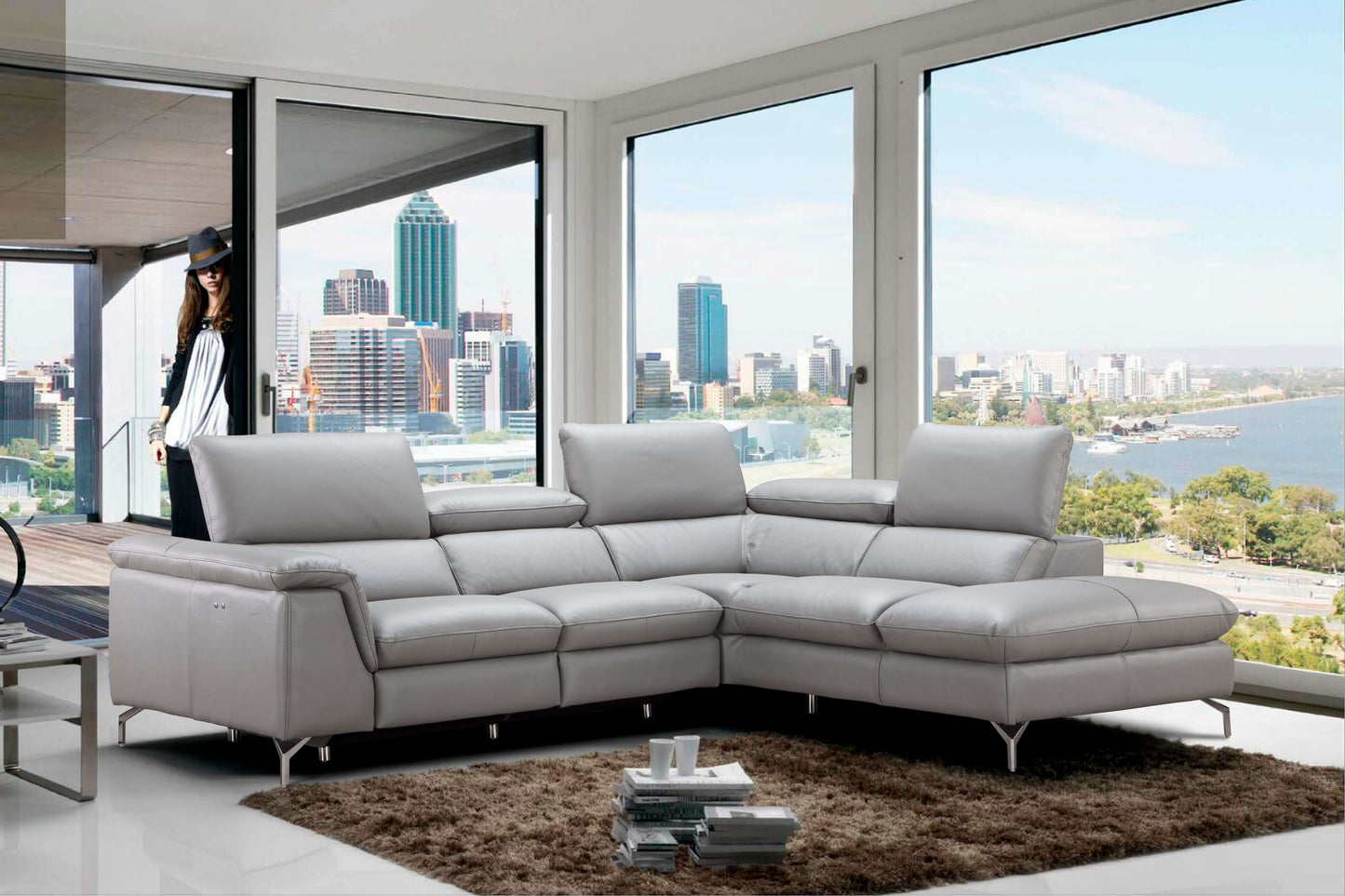 Viola Premium Leather Sectional Chaise