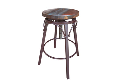 Wooden Seat Adjustable 24-30" Swivel Iron Base Barstool - Multicolor