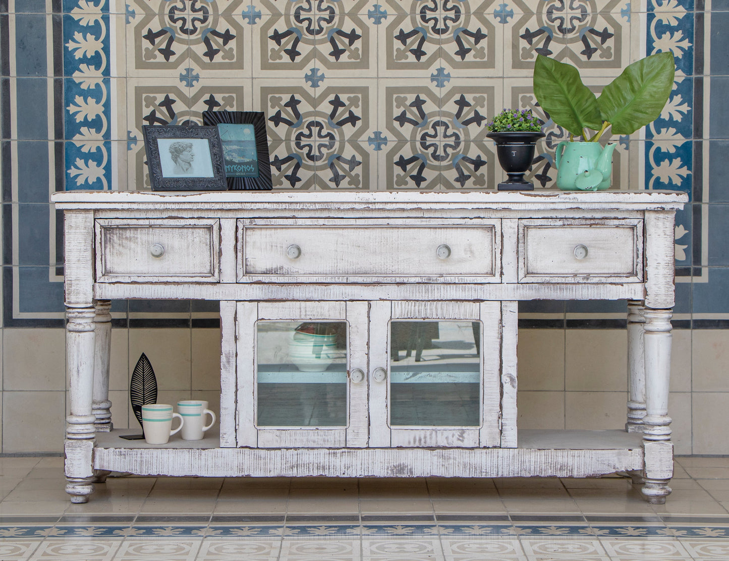 3 Drawer 2 Doors 70" TV Stand - Antique White