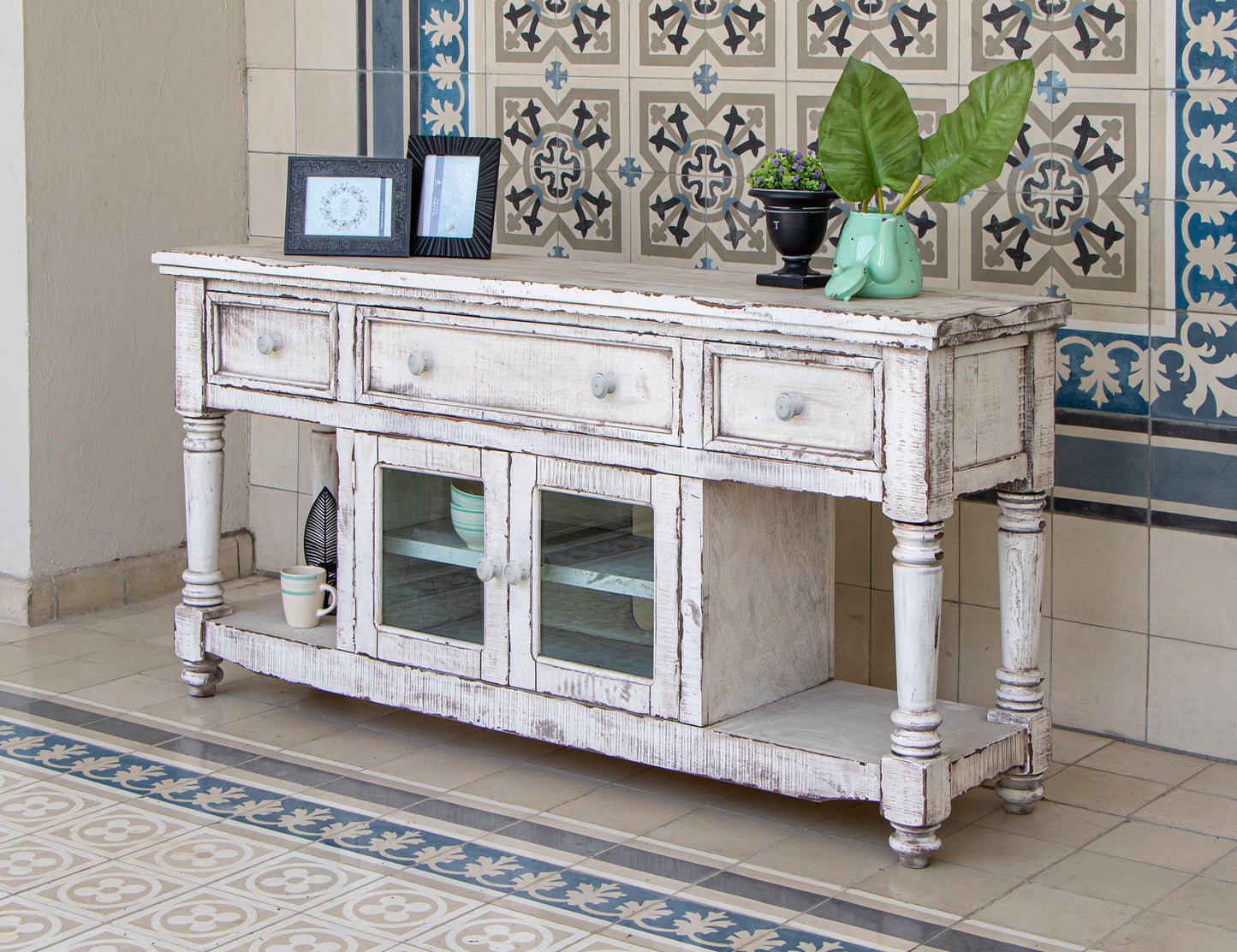 3 Drawer 2 Doors 70" TV Stand - Antique White