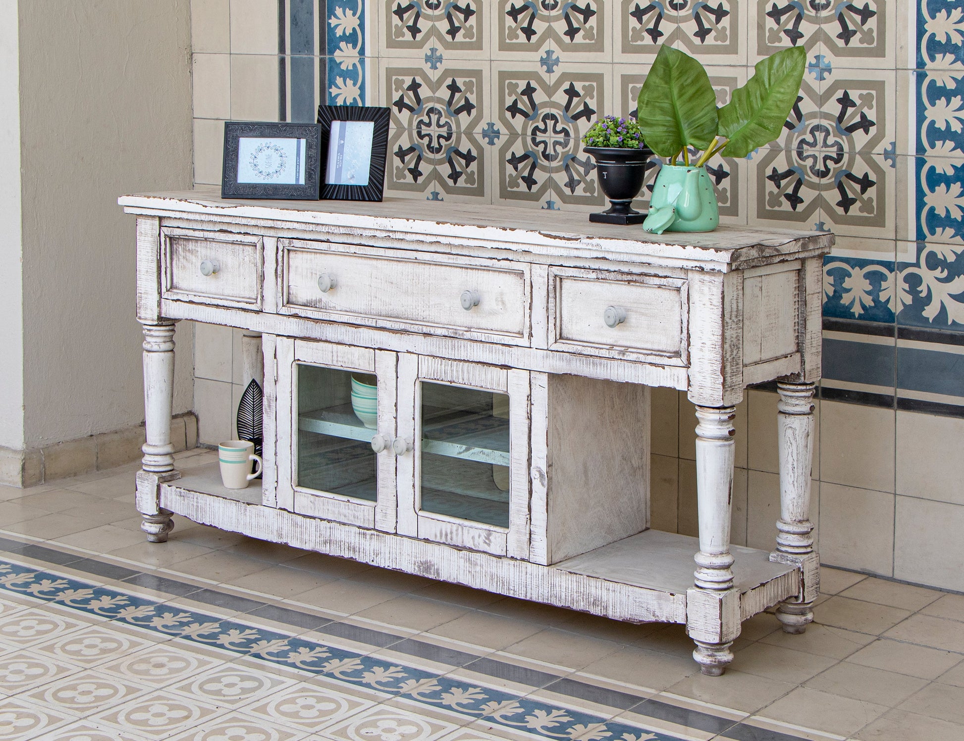 3 Drawer 2 Doors 70" TV Stand - Antique White