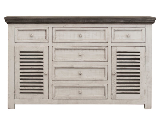 6 Drawer 2 Door Buffet - Antiqued Ivory & Weathered Gray