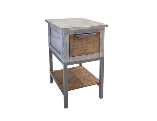 1 Drawer Chairside Table - Honey Brown & Light Gray