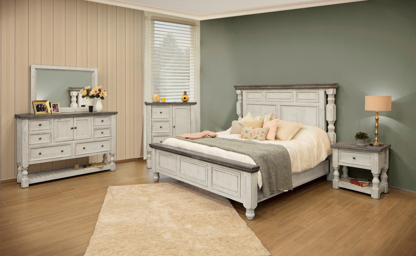 5 Drawer 1 Door Gentleman Chest - Antiqued Ivory & Weathered Gray