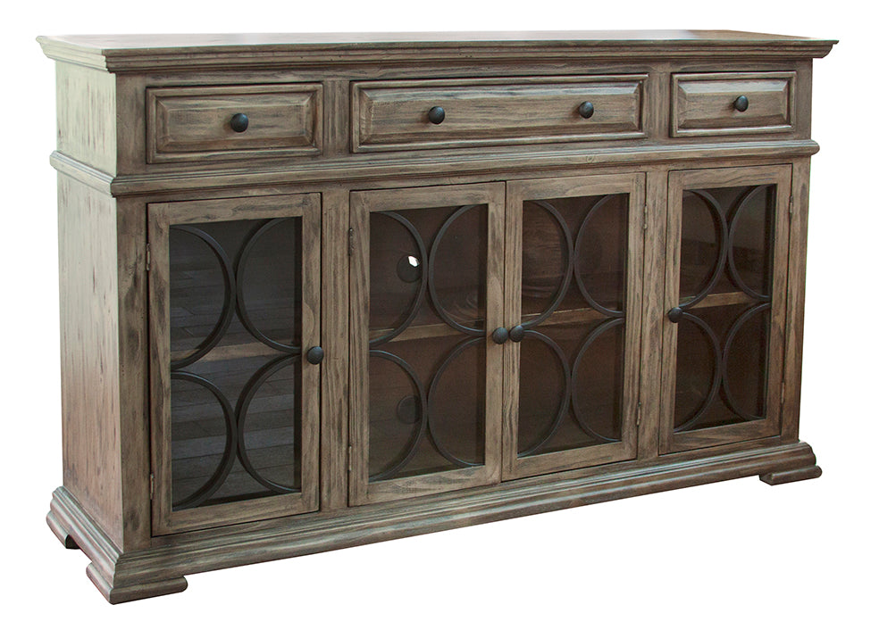 4 Glass Doors 3 Drawers Console - Sand