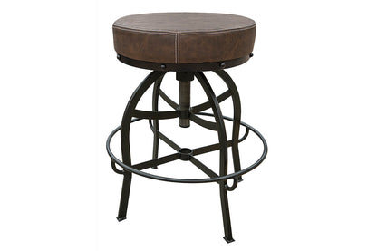 Upholstered Seat Adjustable 24-30" Swivel Iron Base Barstool - Brown