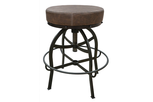 Upholstered Seat Adjustable 24-30" Swivel Iron Base Barstool - Brown